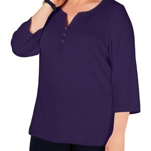 Karen Scott Plus Size Cotton Split Neck Top